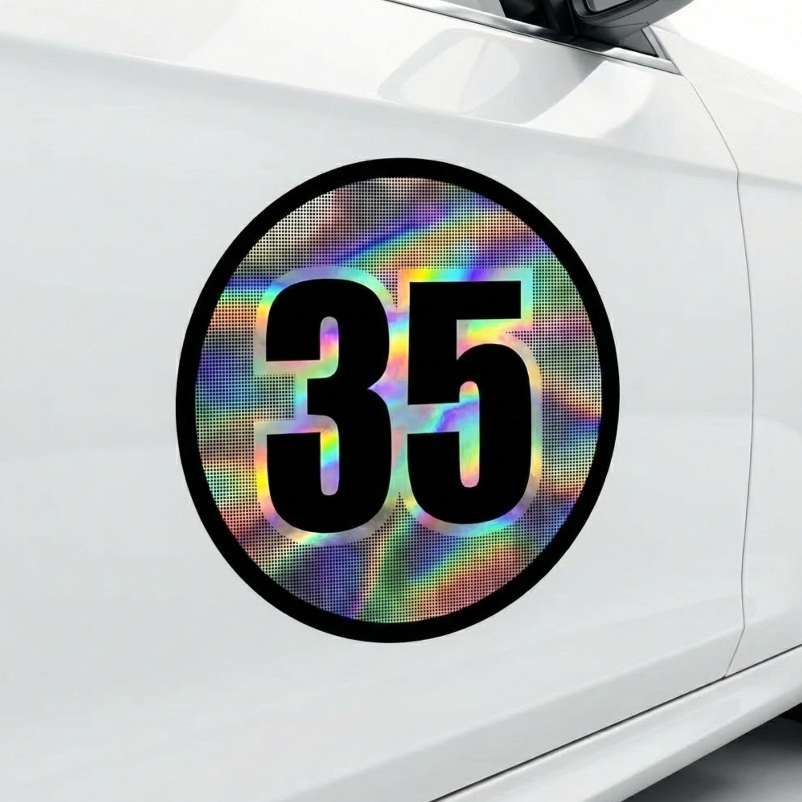Custom Holographic Racing Number Stickers for Cars (Set of 2) - Grid Black Circle RCC005