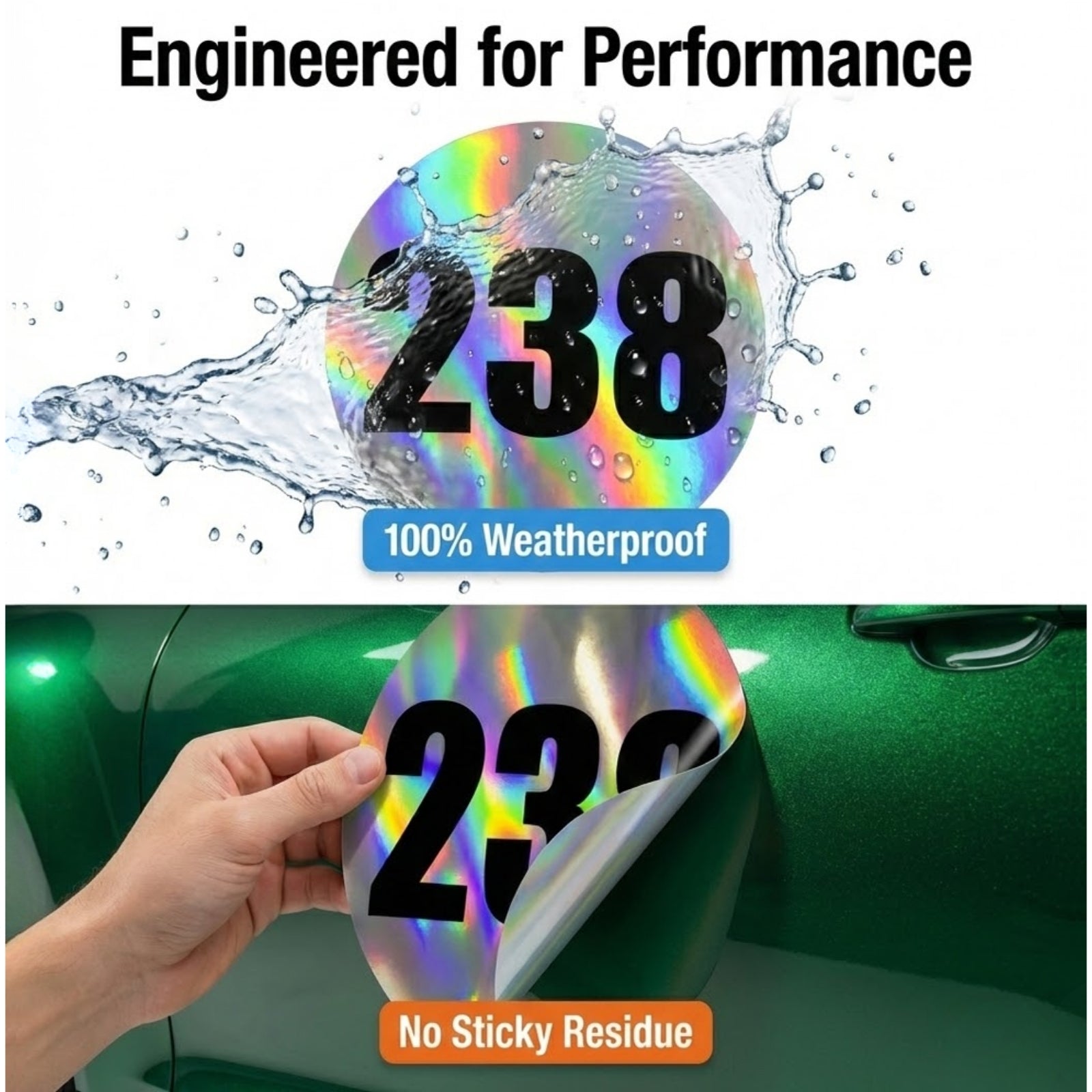 Custom Holographic Racing Number Stickers for Cars (Set of 2) - Basic Circle RCC006