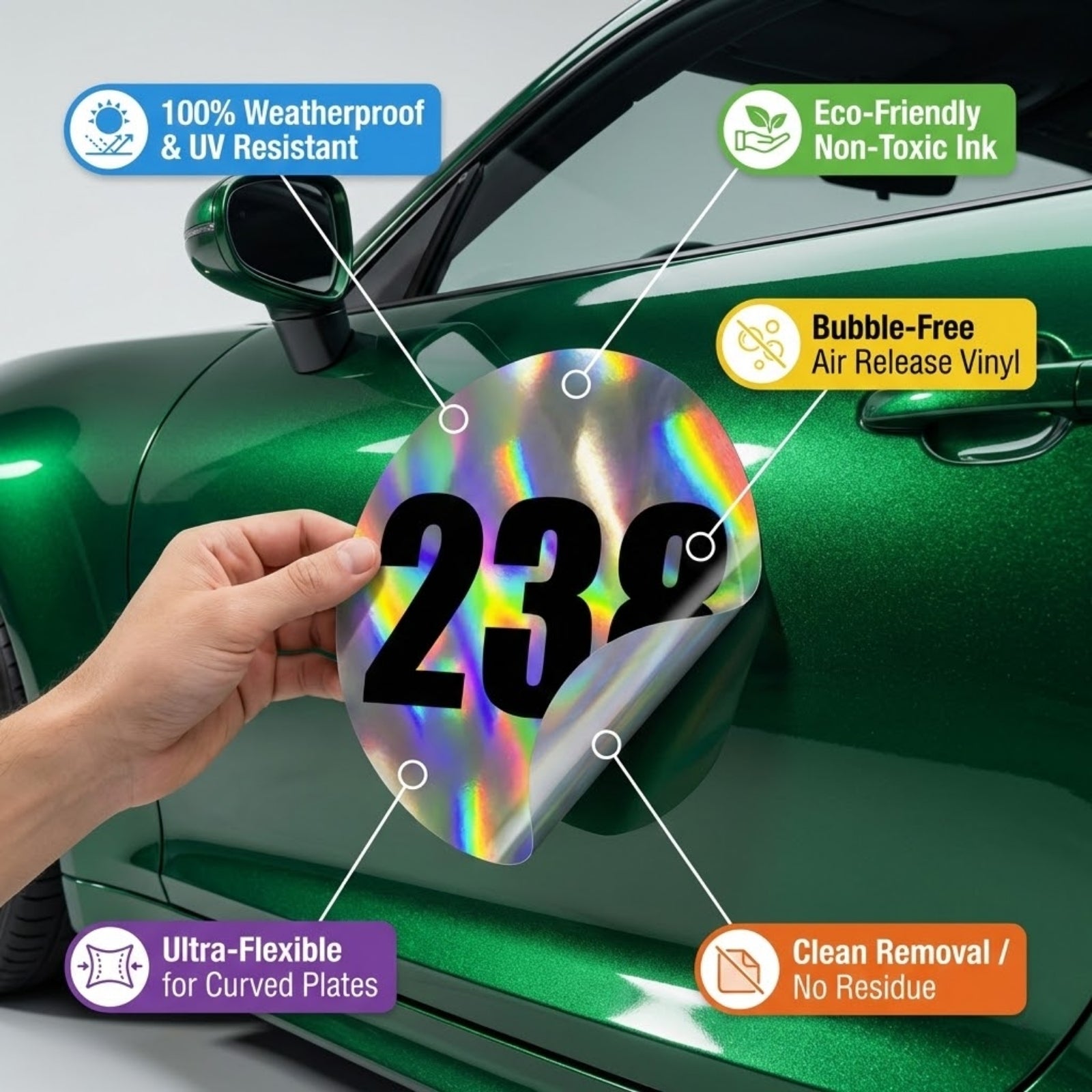 Custom Holographic Racing Number Stickers for Cars (Set of 2) - Basic Circle RCC006
