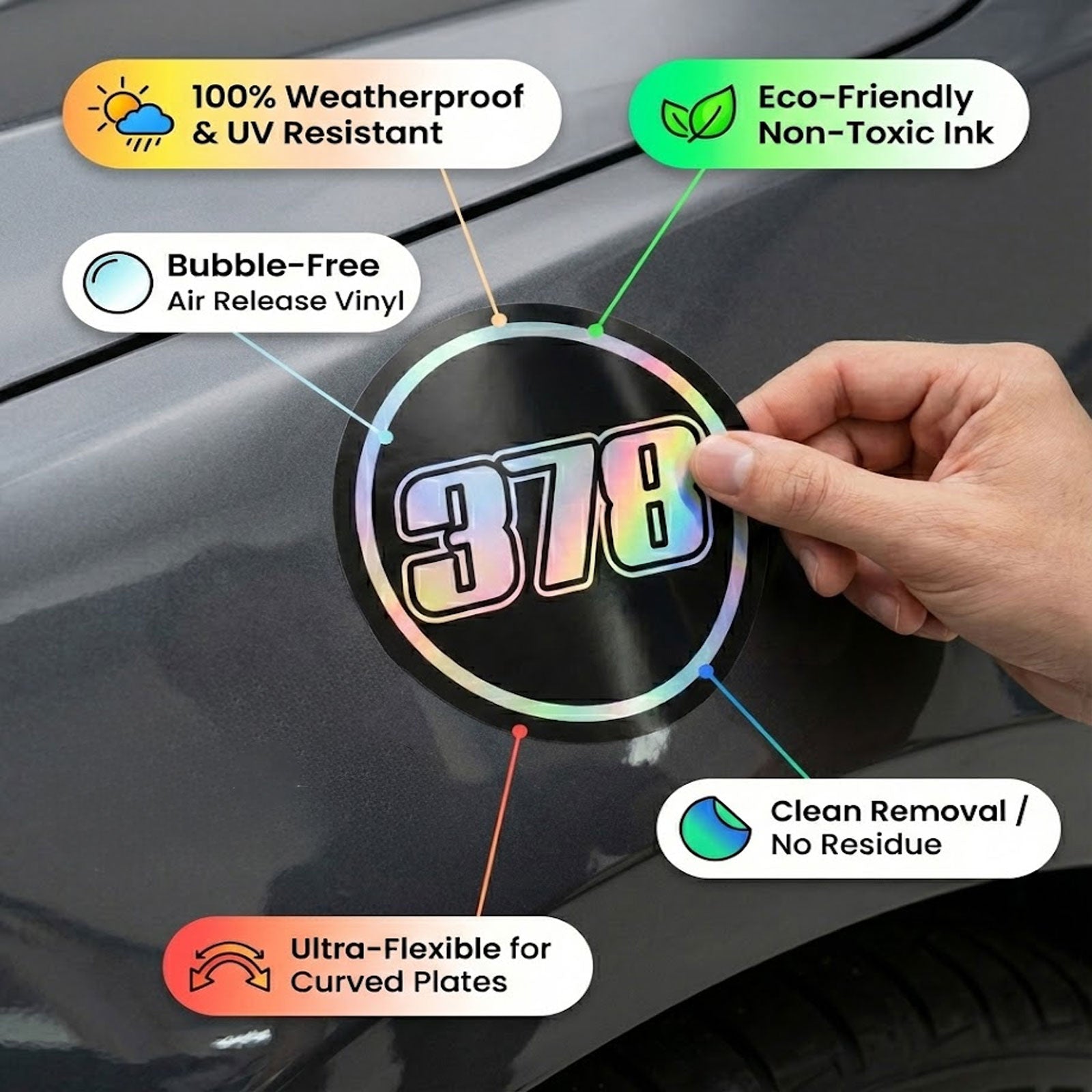 Custom Holographic Racing Number Stickers for Cars (Set of 2) - Most Black Circle RCC008