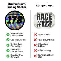 Custom Holographic Racing Number Stickers for Cars (Set of 2) - Hex Rail Circle RCC009