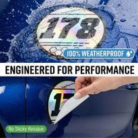 Custom Holographic Racing Number Stickers for Cars (Set of 2) - Hex Rail Circle RCC009