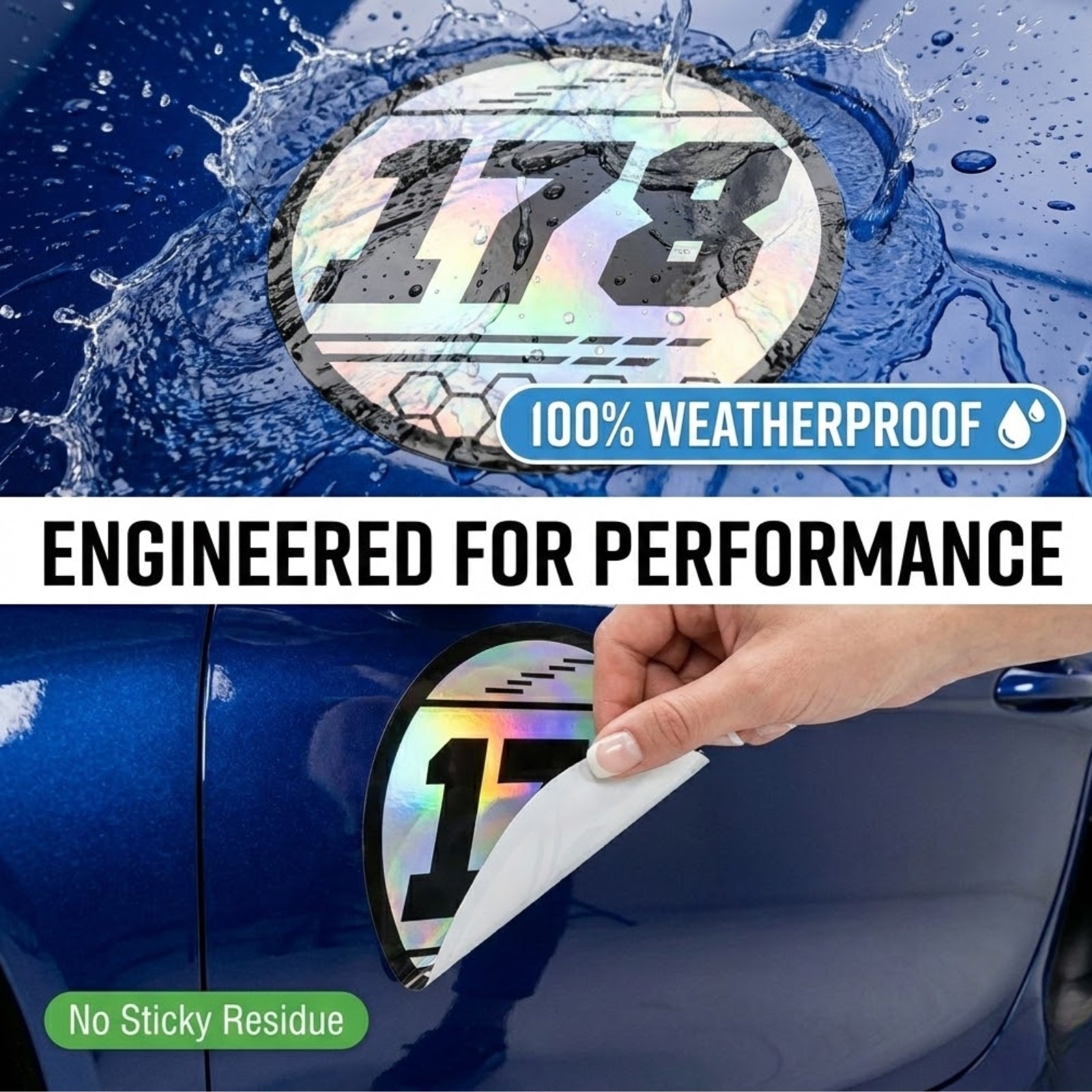 Custom Holographic Racing Number Stickers for Cars (Set of 2) - Hex Rail Circle RCC009