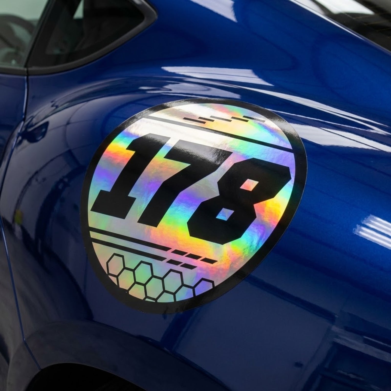 Custom Holographic Racing Number Stickers for Cars (Set of 2) - Hex Rail Circle RCC009