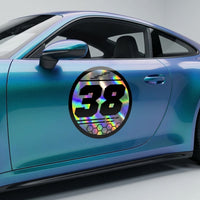 Custom Holographic Racing Number Stickers for Cars (Set of 2) - Hex Rail Circle RCC009