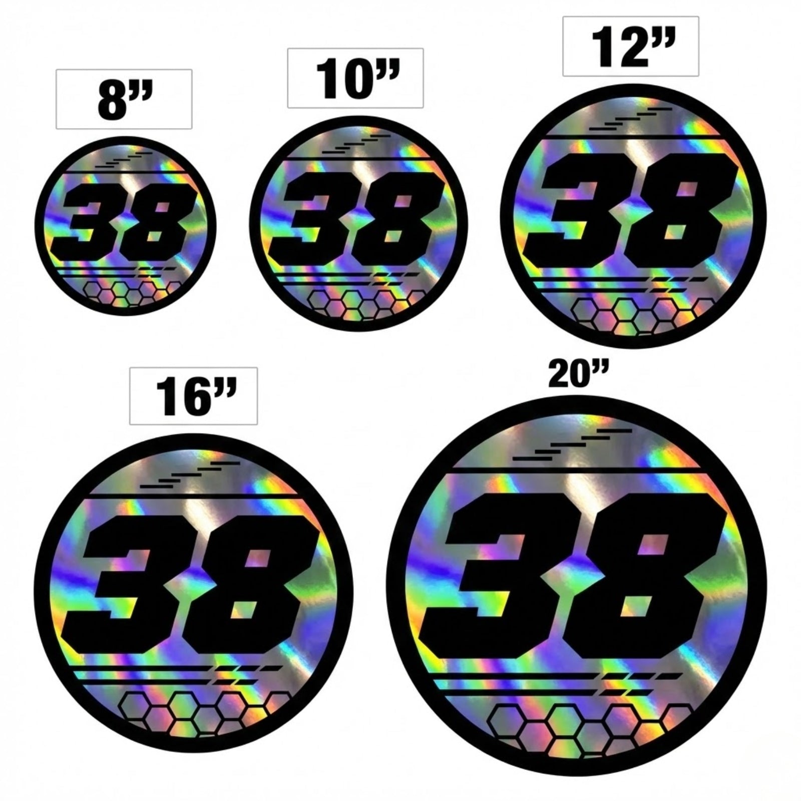 Custom Holographic Racing Number Stickers for Cars (Set of 2) - Hex Rail Circle RCC009