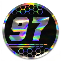 Custom Holographic Racing Number Stickers for Cars (Set of 2) - Black Hex Rail Circle RCC010