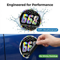Custom Holographic Racing Number Stickers for Cars (Set of 2) - Black Hex Rail Circle RCC010