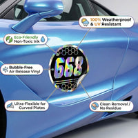 Custom Holographic Racing Number Stickers for Cars (Set of 2) - Black Hex Rail Circle RCC010