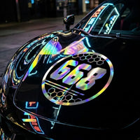 Custom Holographic Racing Number Stickers for Cars (Set of 2) - Black Hex Rail Circle RCC010