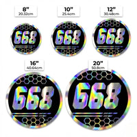 Custom Holographic Racing Number Stickers for Cars (Set of 2) - Black Hex Rail Circle RCC010