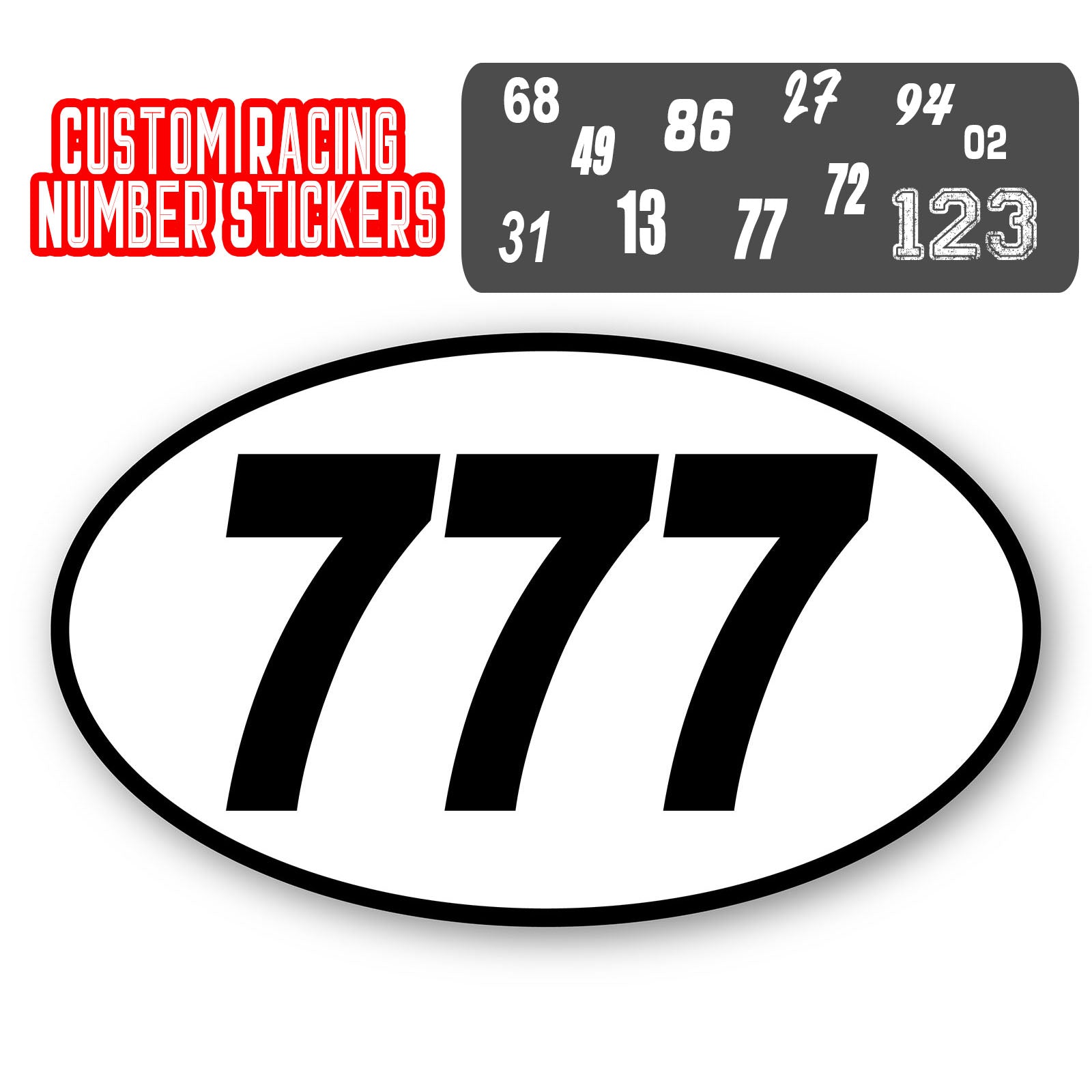 Personalize Custom Race Car Sticker Decals 2pcs - Oval Number Car Sticker with Bold Outline
