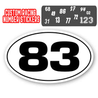 Personalize Custom Race Car Sticker Decals 2pcs - Oval Number Car Sticker with Thin Outline