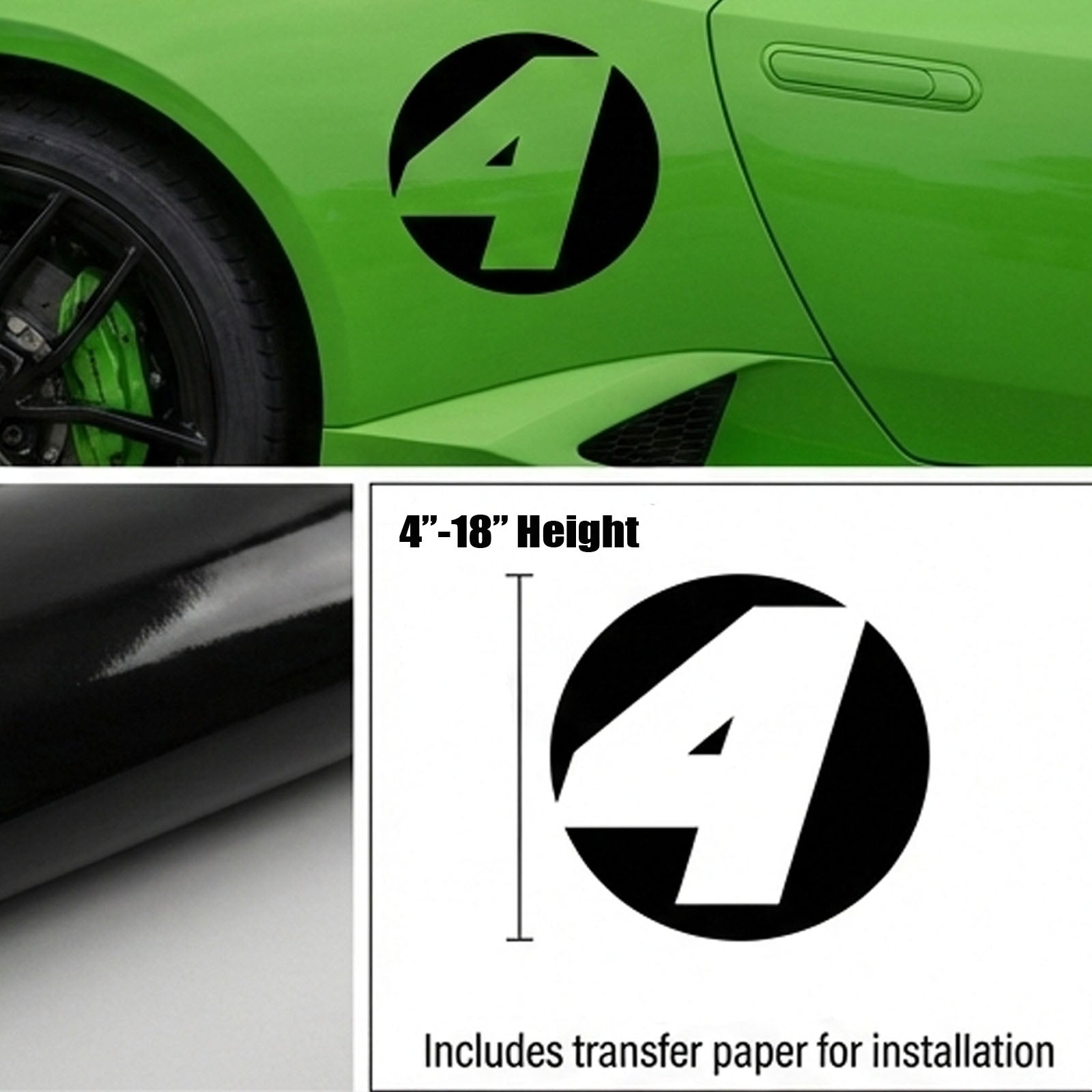 Pair of black hollow racing numbers decals for cars, showing a "show-through" style on a race car sticker from MC Motoparts.