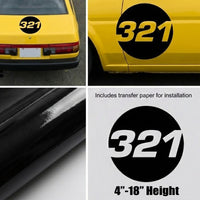 Pair of black hollow racing number decals with cut-out font style for race cars, designed for custom show-through lettering.