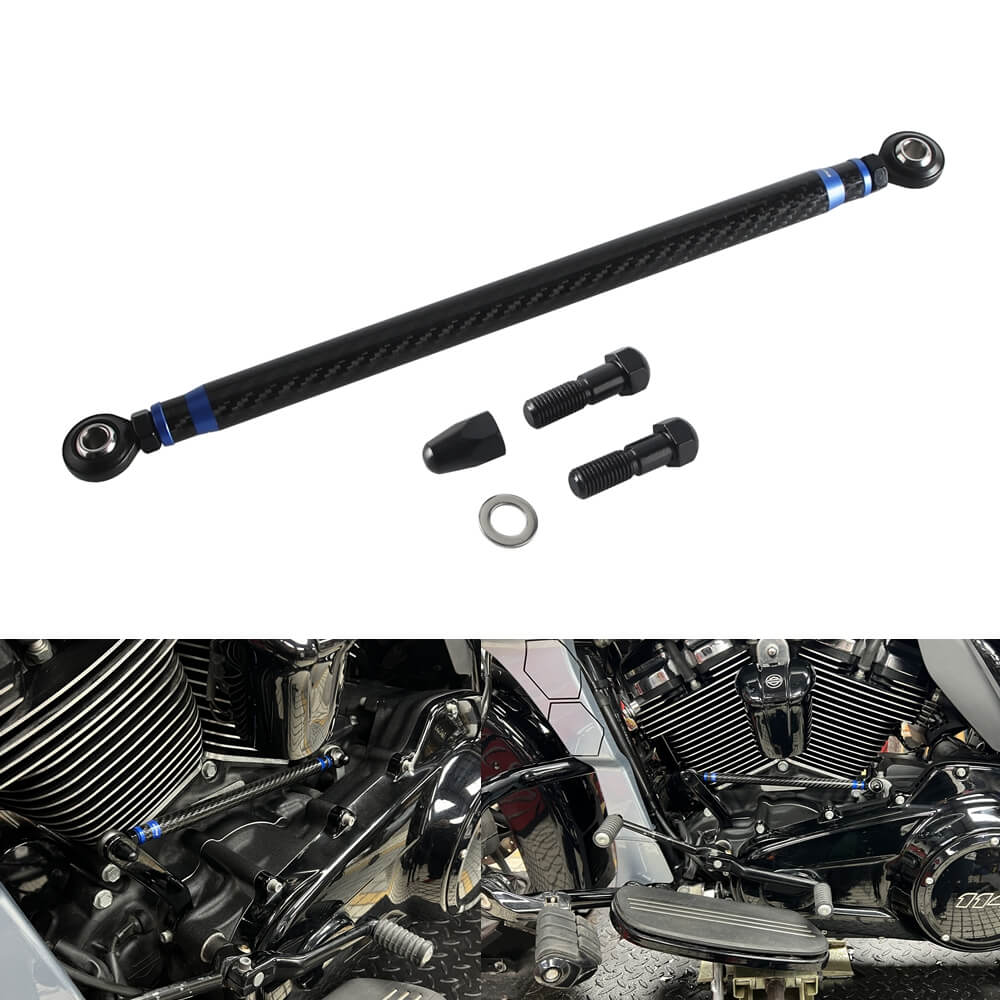 Carbon fiber adjustable clutch shifter linkage for Harley Touring and Softail models, CNC billet aluminum, Pazoma brand.