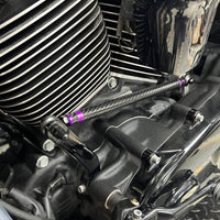 Carbon fiber adjustable Harley touring shifter linkage by Pazoma, CNC billet aluminum, no-slop shifting, compatible with FLHR and Softail models.