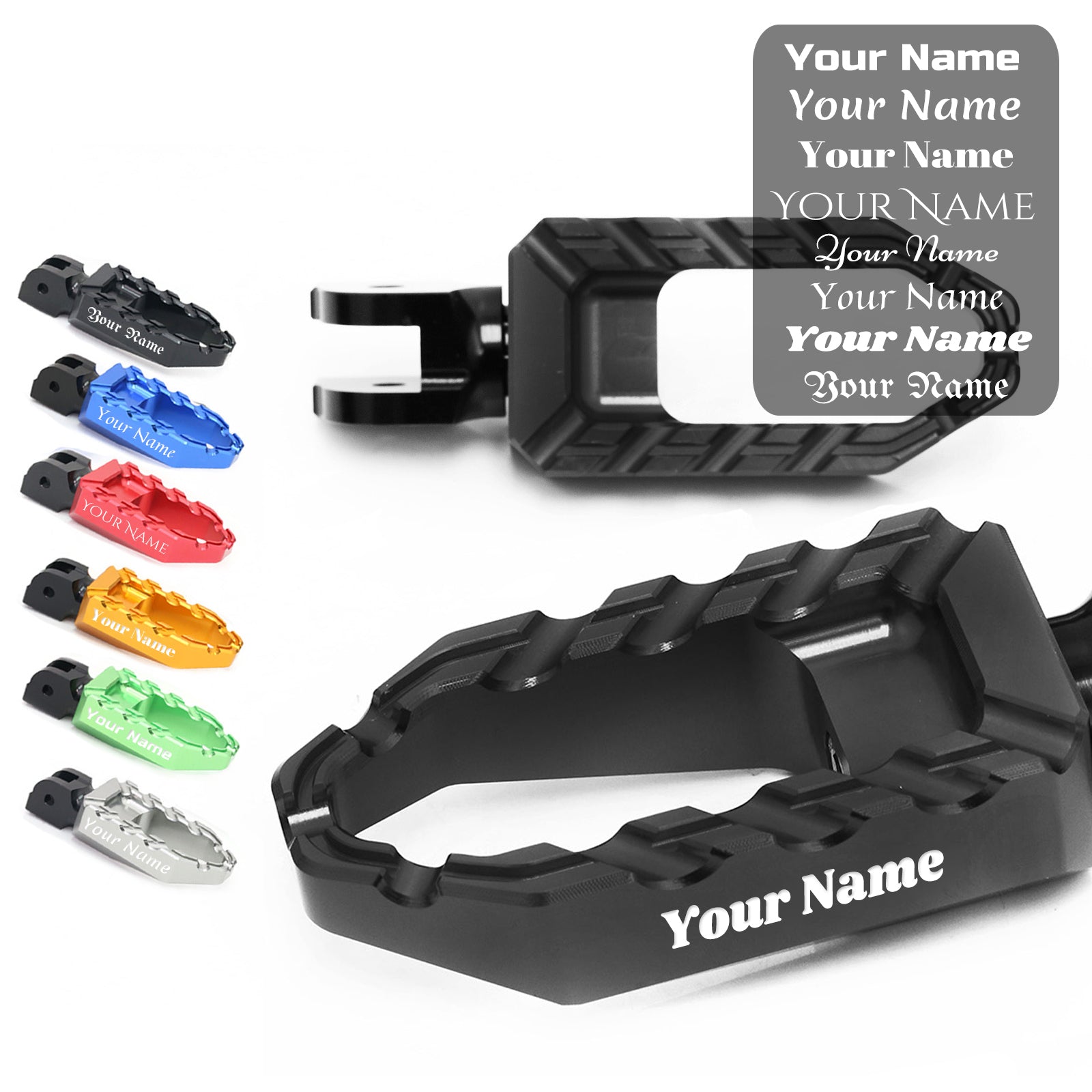 MC Motoparts Custom Engraved Name BUZZ FRONT Wide Foot Pegs - Personlization Footpegs - MC Motoparts