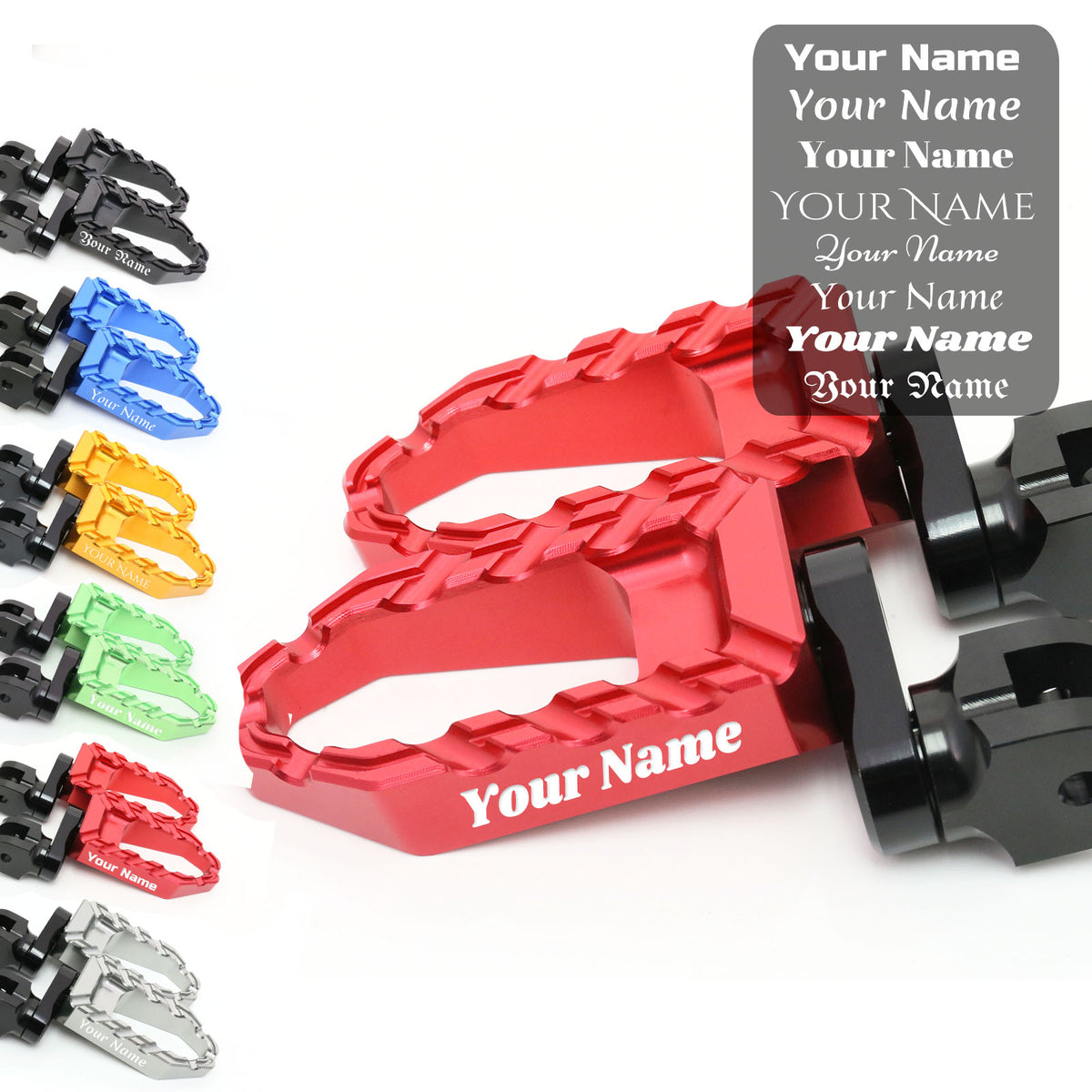 MC Motoparts Custom Engraved Name BUZZ FRONT / REAR Lowering Wide Foot Pegs - Personlization Footpegs - MC Motoparts