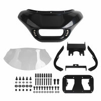 Harley Dyna Low Rider Street Bob FXR front headlight shark fairing with Baja Designs dual LP4 lighting bracket mount, Pazoma brand.