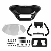 Harley Dyna Low Rider Street Bob FXR front headlight shark fairing with Baja Designs Dual LP4 lighting bracket mount.