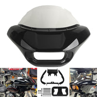 Harley Dyna Low Rider Street Bob FXR front headlight shark fairing with Baja Designs Dual LP4 lighting bracket mount.