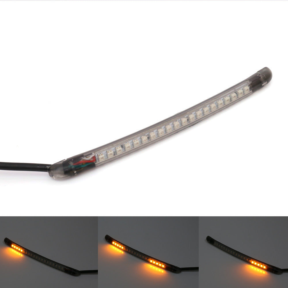 15cm MC Motoparts AMP-Z rear LED signal and brake light strip with smoke cover, featuring red and yellow LEDs for motorcycle safety.