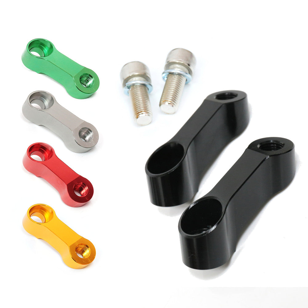 Black CNC mirror extender and riser for Honda NC750X and CRF1000L Rebel by MC Motoparts, enhances rearview visibility.