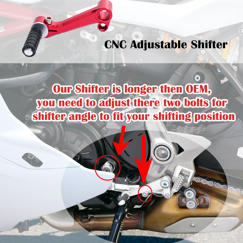Black CNC shift lever for Ducati Monster 821 1200 S 2015-2018, with bolt, by MC Motoparts, detailed close-up shot.