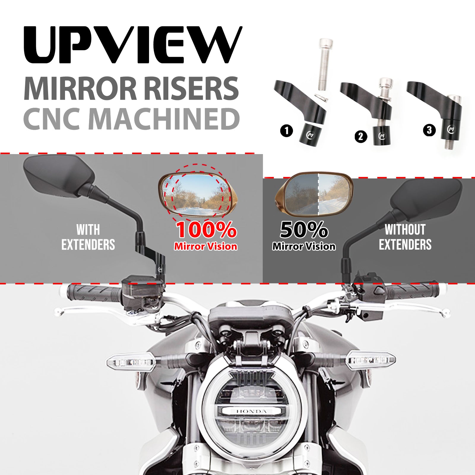 Fit Honda NC750X ADV 150 160 XR650L UPVIEW Rear View Mirror Extender Riser - MC Motoparts