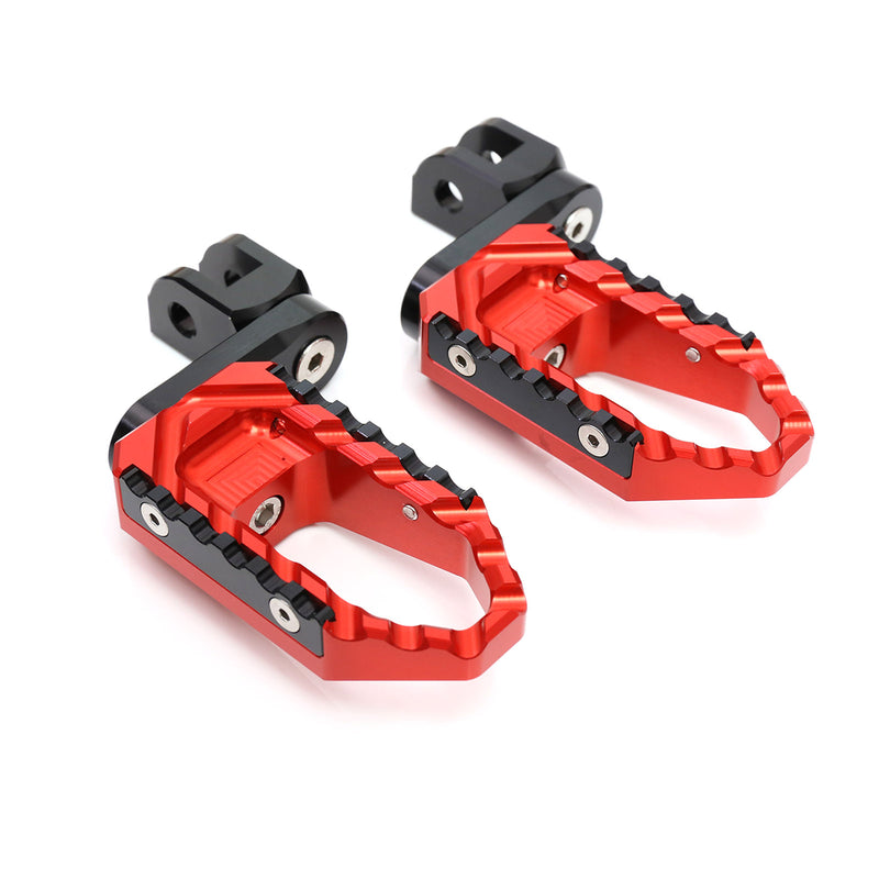 Front view of MC Motoparts 40mm extension foot pegs for CF MOTO TRC Touring, featuring adjustable wide foot pegs in black.