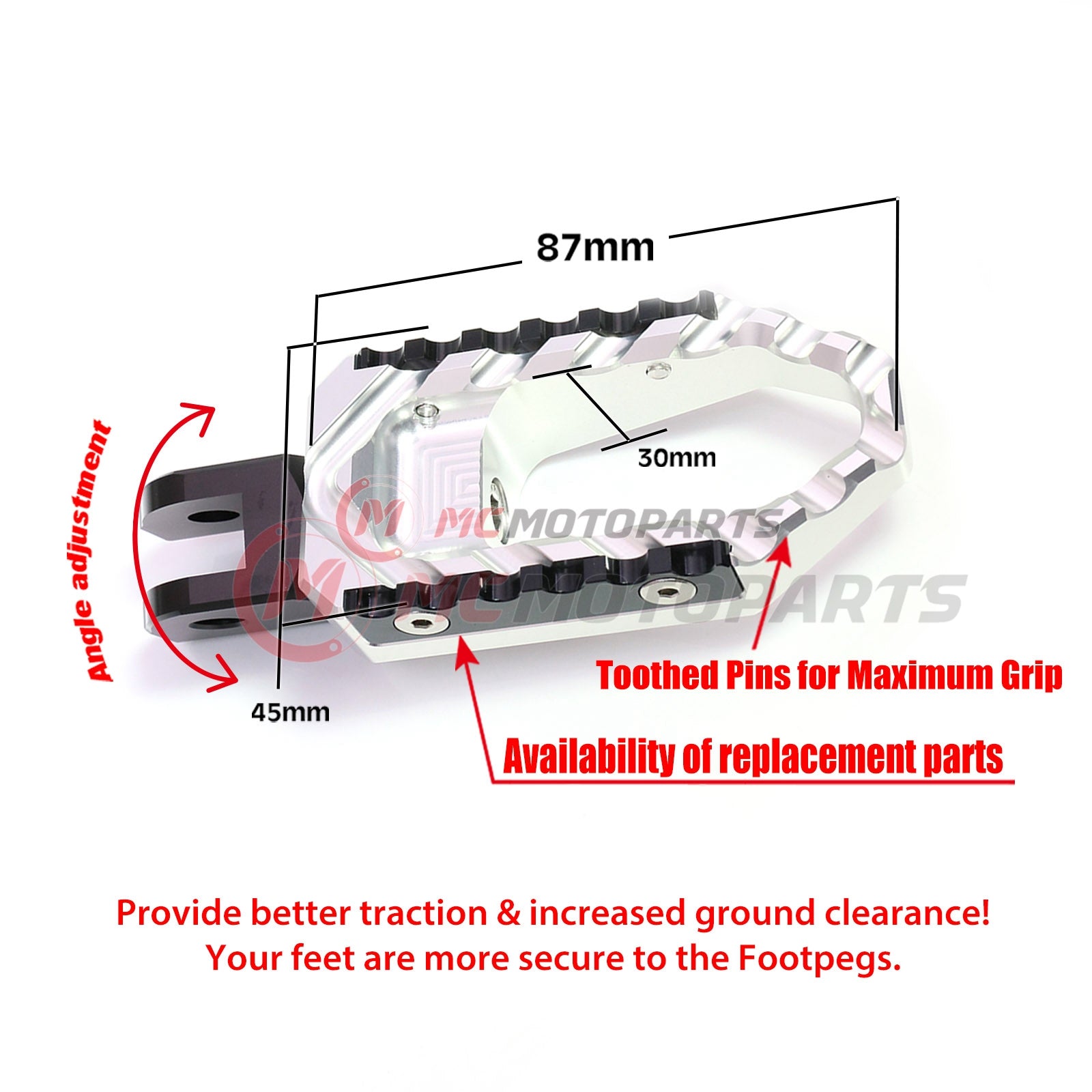 {Front}  Fits Ryvid Anthem 2024 TRC Touring Wide Foot Pegs - MC Motoparts
