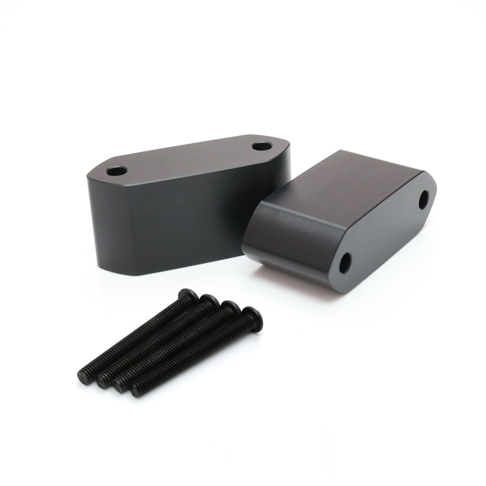 Black Delrin mirror extender and riser for Kawasaki Ninja 500 2024-2025 motorcycle by MC Motoparts, enhancing mirror height and visibility.