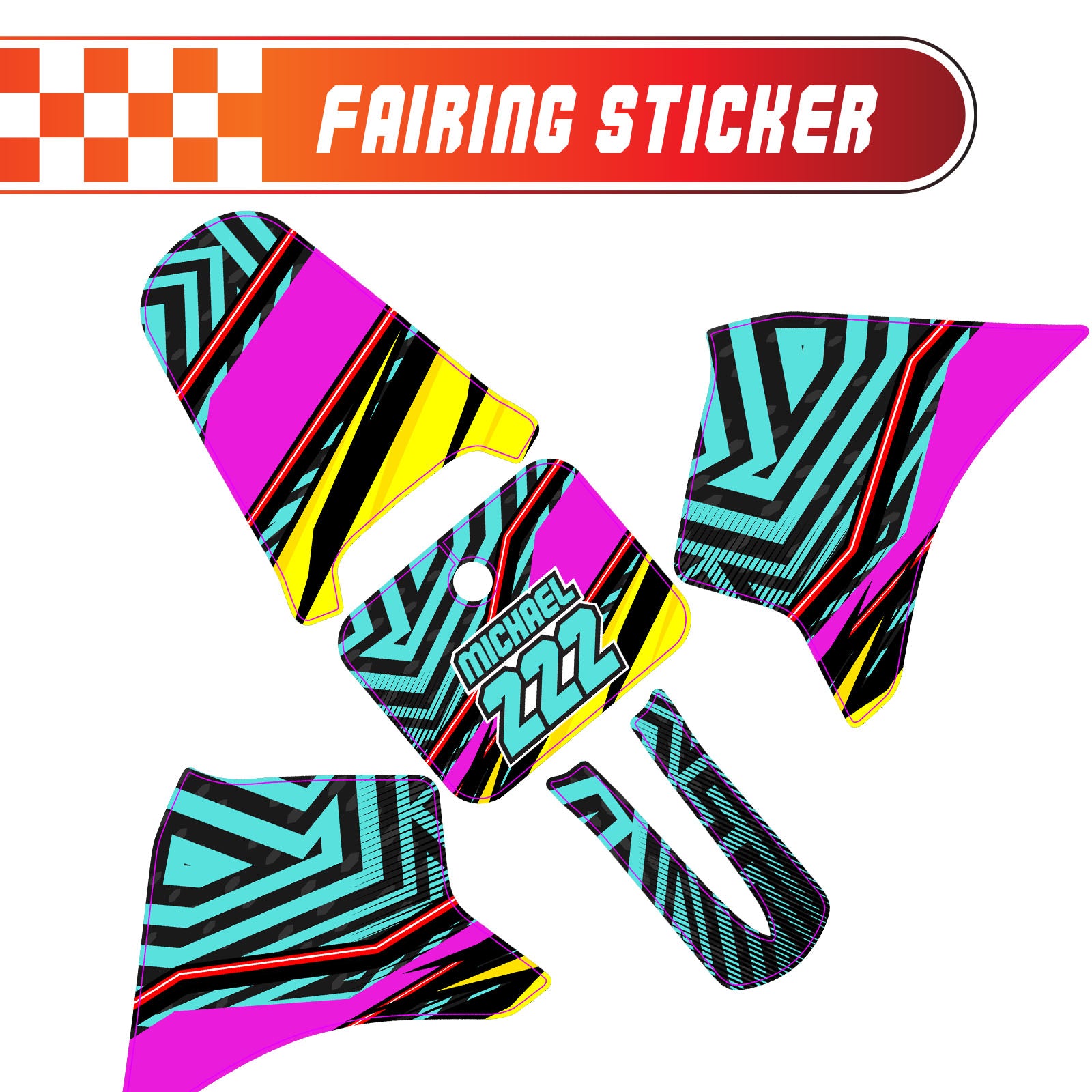Graphic Kit Decals Fairing Sticker Custom Number For Razor MX350 MX400 - C001 Neon Geometrics - MC Motoparts