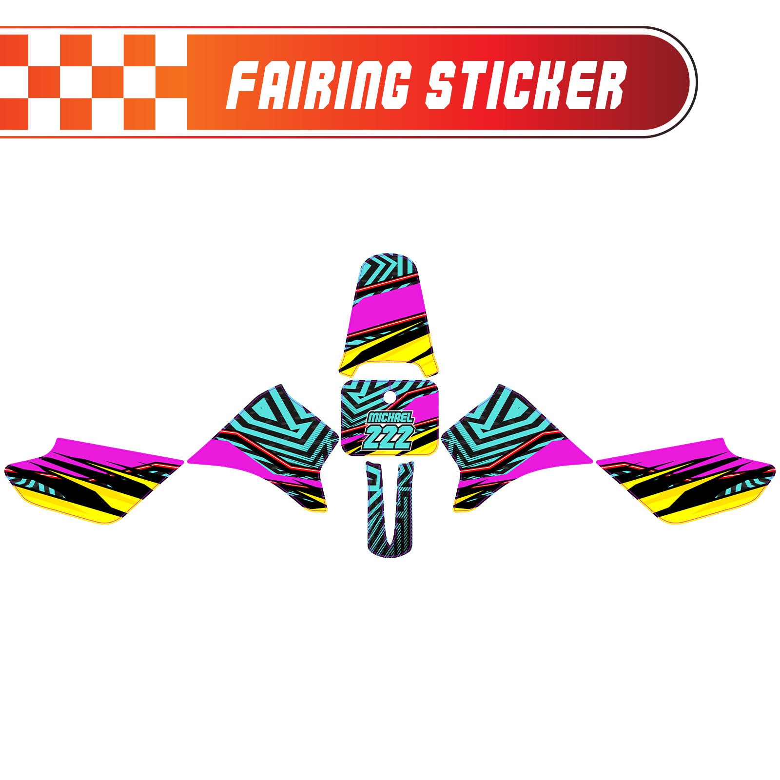 Graphic Kit Decals Fairing Sticker Custom Number For Razor MX350 MX400 - C001 Neon Geometrics - MC Motoparts