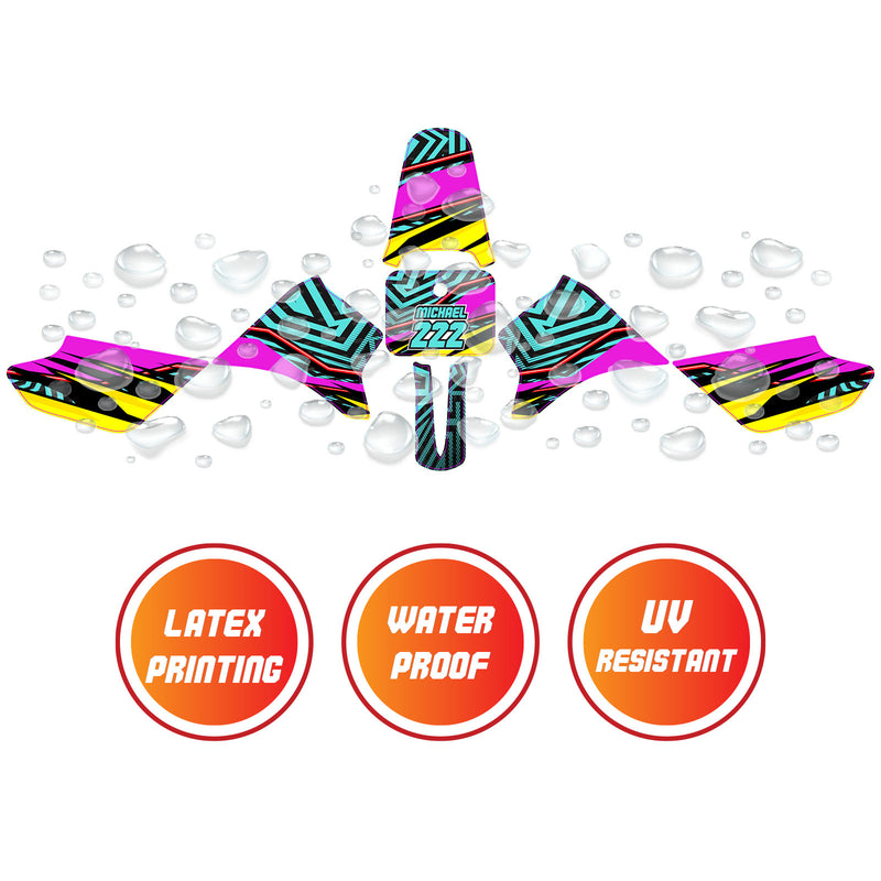 Graphic Kit Decals Fairing Sticker Custom Number For Razor MX350 MX400 - C001 Neon Geometrics - MC Motoparts