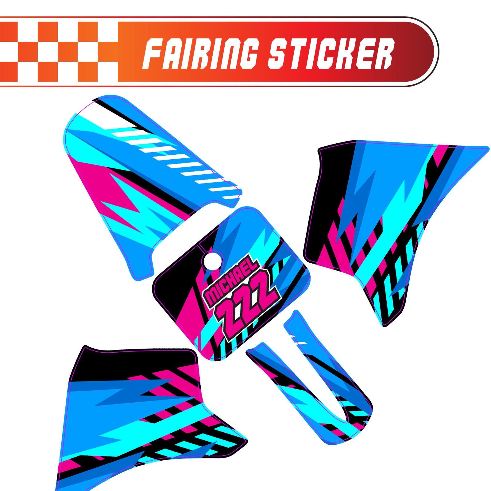 Graphic Kit Decals Fairing Sticker Custom Number For Razor MX350 MX400 - C002 Blue Geometric Burst - MC Motoparts