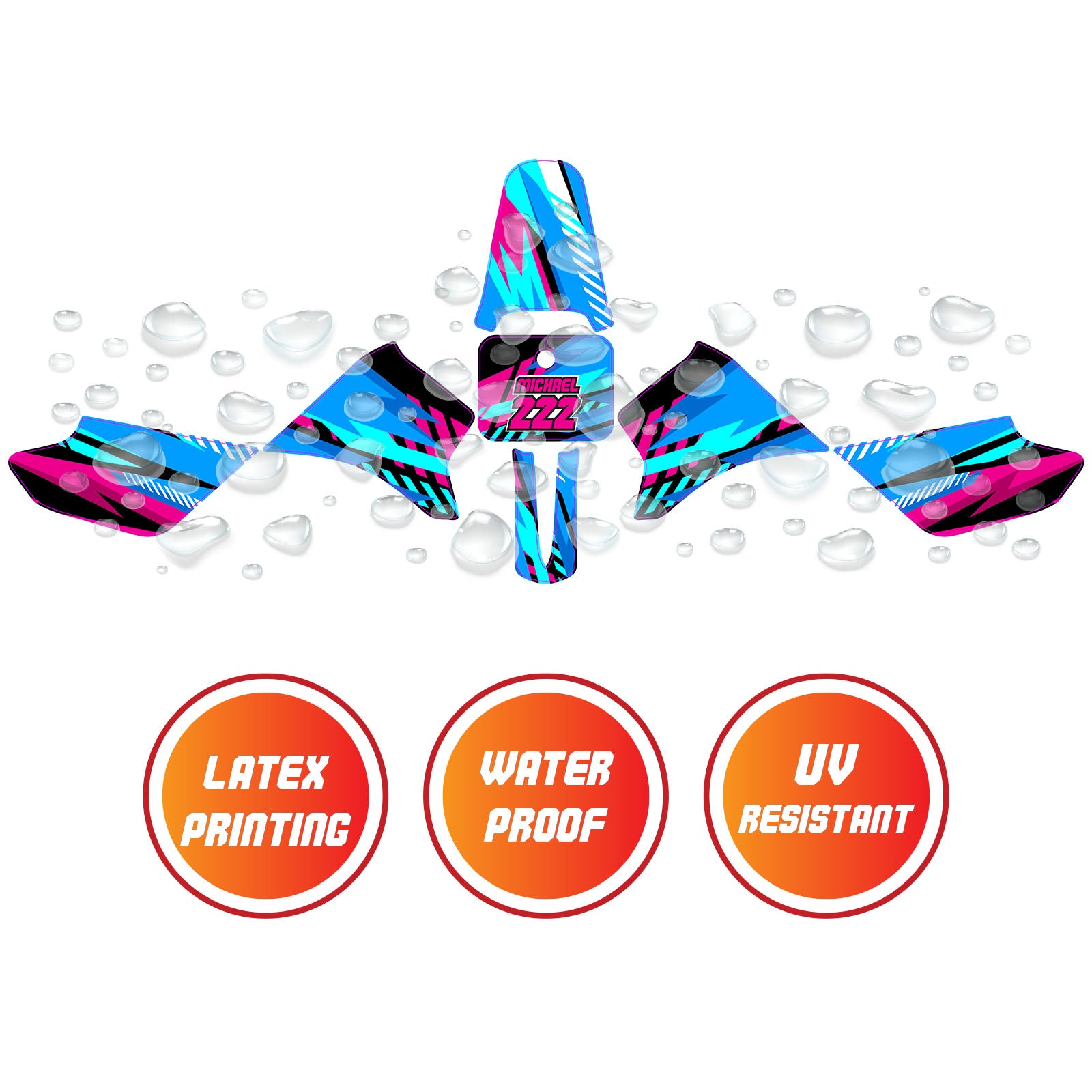 Graphic Kit Decals Fairing Sticker Custom Number For Razor MX350 MX400 - C002 Blue Geometric Burst - MC Motoparts
