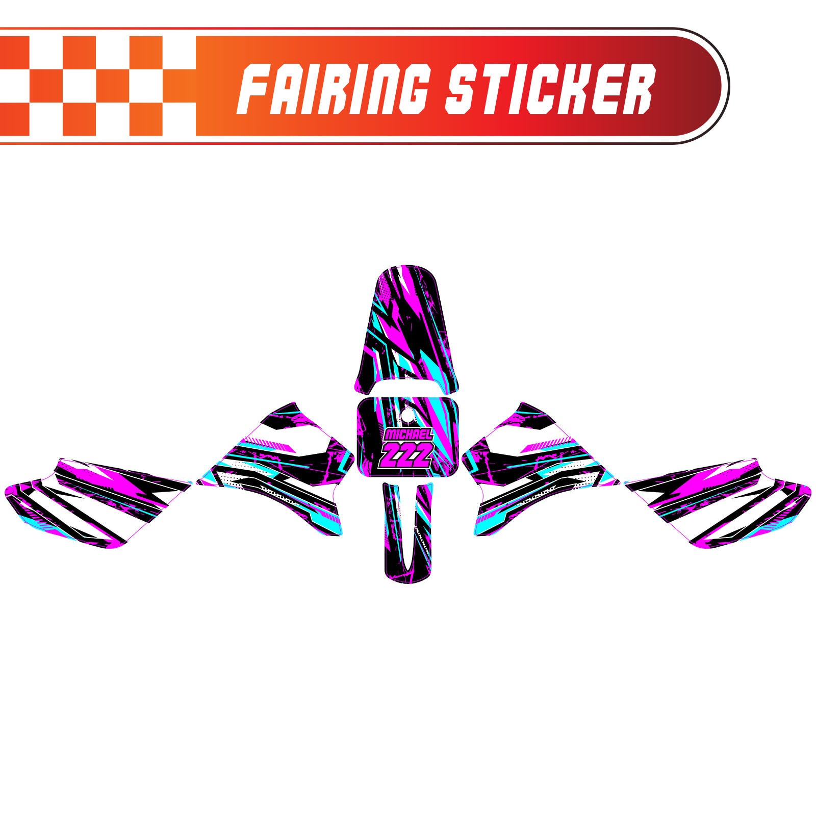 Graphic Kit Decals Fairing Sticker Custom Number For Razor MX350 MX400 - C003 Purple Geometric Burst - MC Motoparts