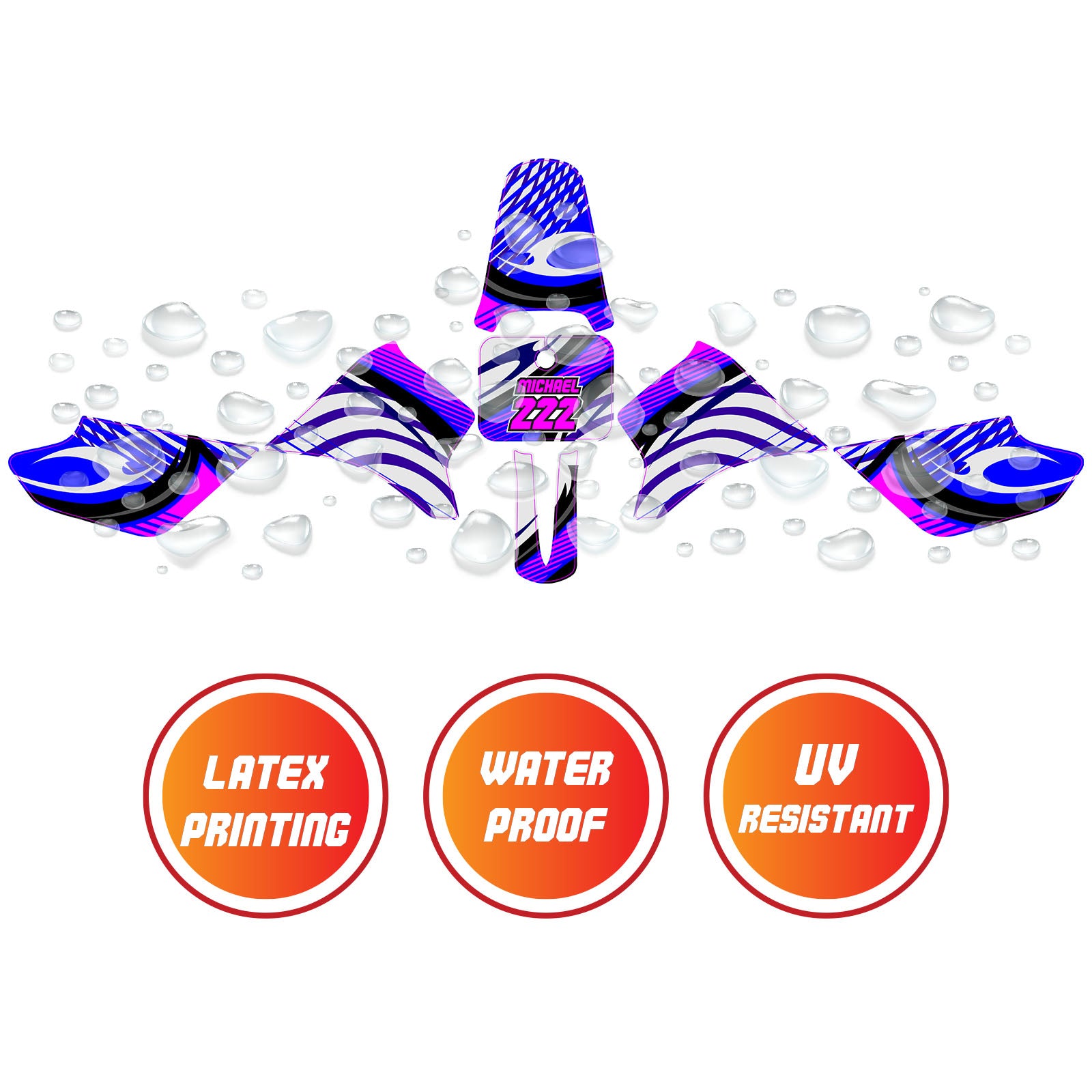 Graphic Kit Decals Fairing Sticker Custom Number For Razor MX350 MX400 - C006 Blue Burst Stripe - MC Motoparts