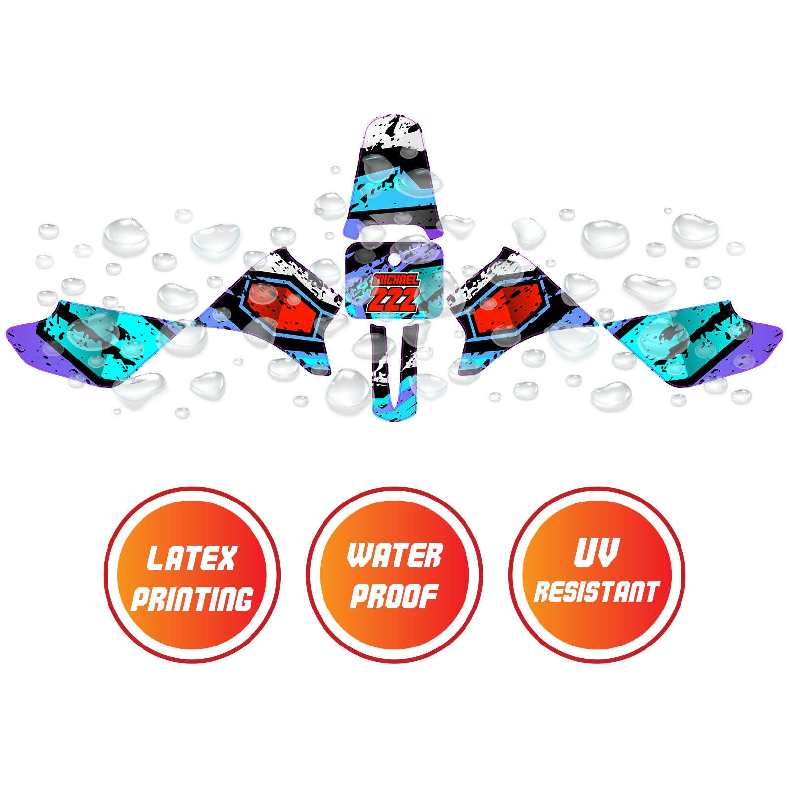 Graphic Kit Decals Fairing Sticker Custom Number For Razor MX350 MX400 - C009 Blue Pixel Burst - MC Motoparts