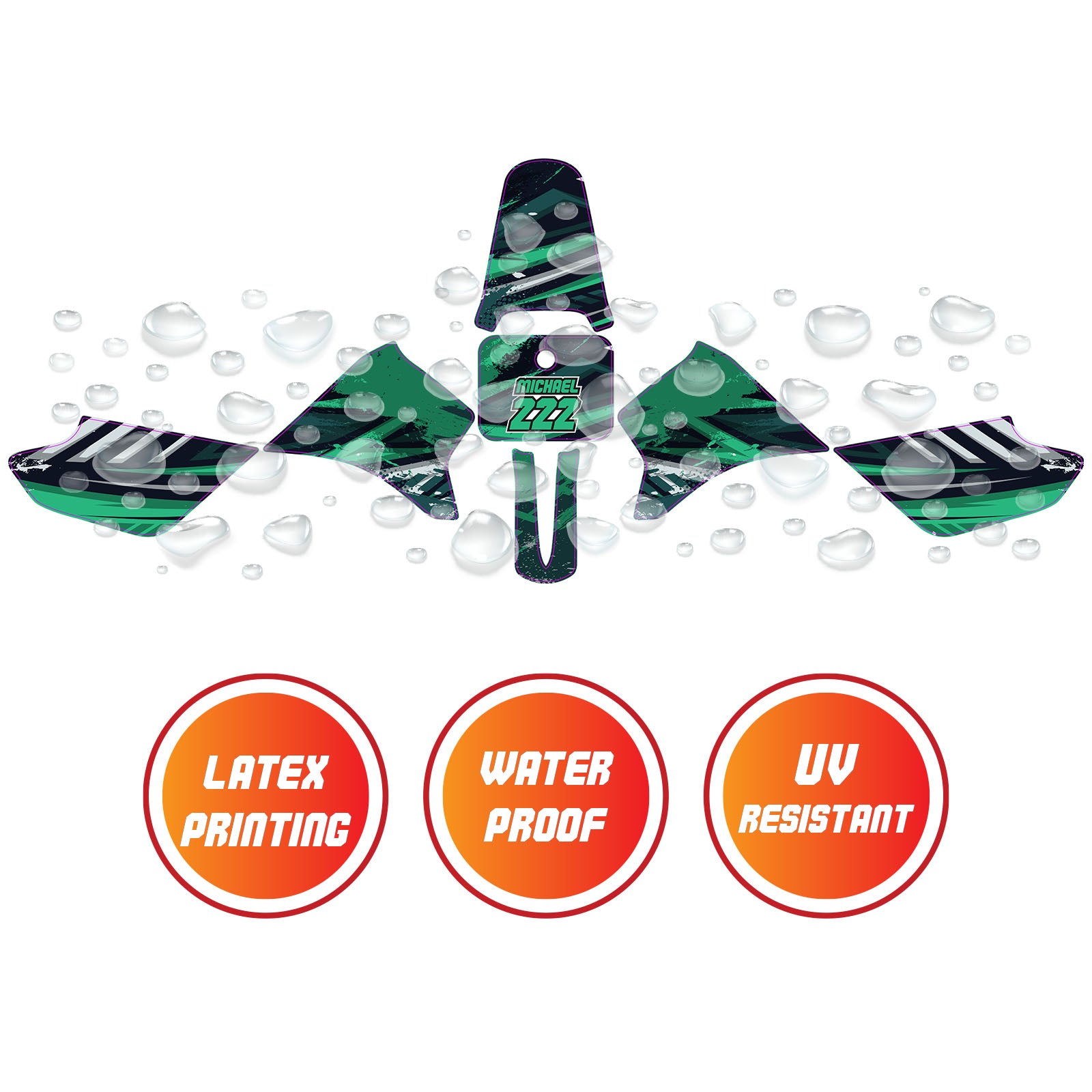 Graphic Kit Decals Fairing Sticker Custom Number For Razor MX350 MX400 - C010 Green Jewel-Toned Terrain - MC Motoparts