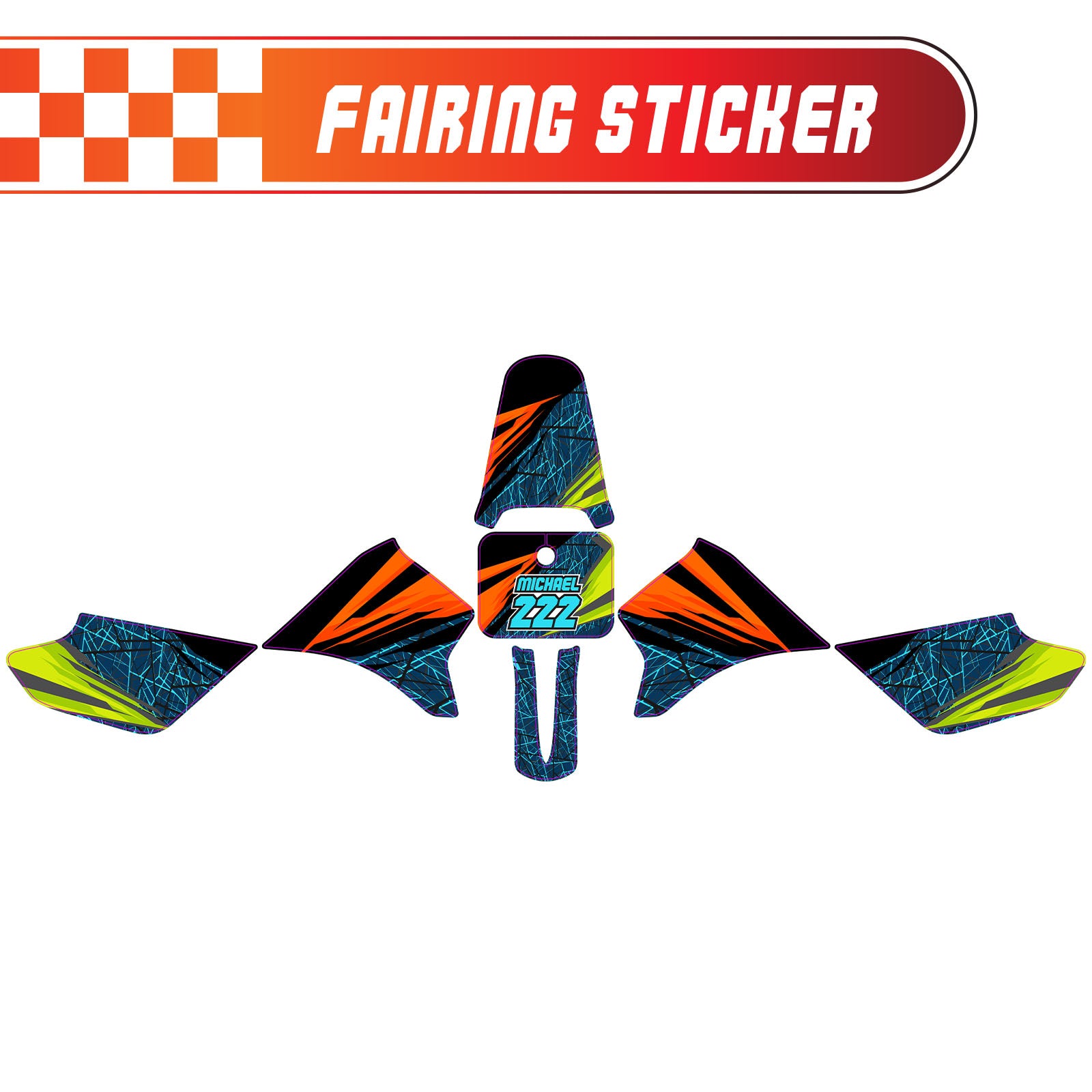 Graphic Kit Decals Fairing Sticker Custom Number For Razor MX350 MX400 - C012 Neon Prism Burst - MC Motoparts