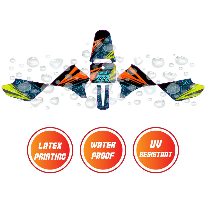 Graphic Kit Decals Fairing Sticker Custom Number For Razor MX350 MX400 - C012 Neon Prism Burst - MC Motoparts