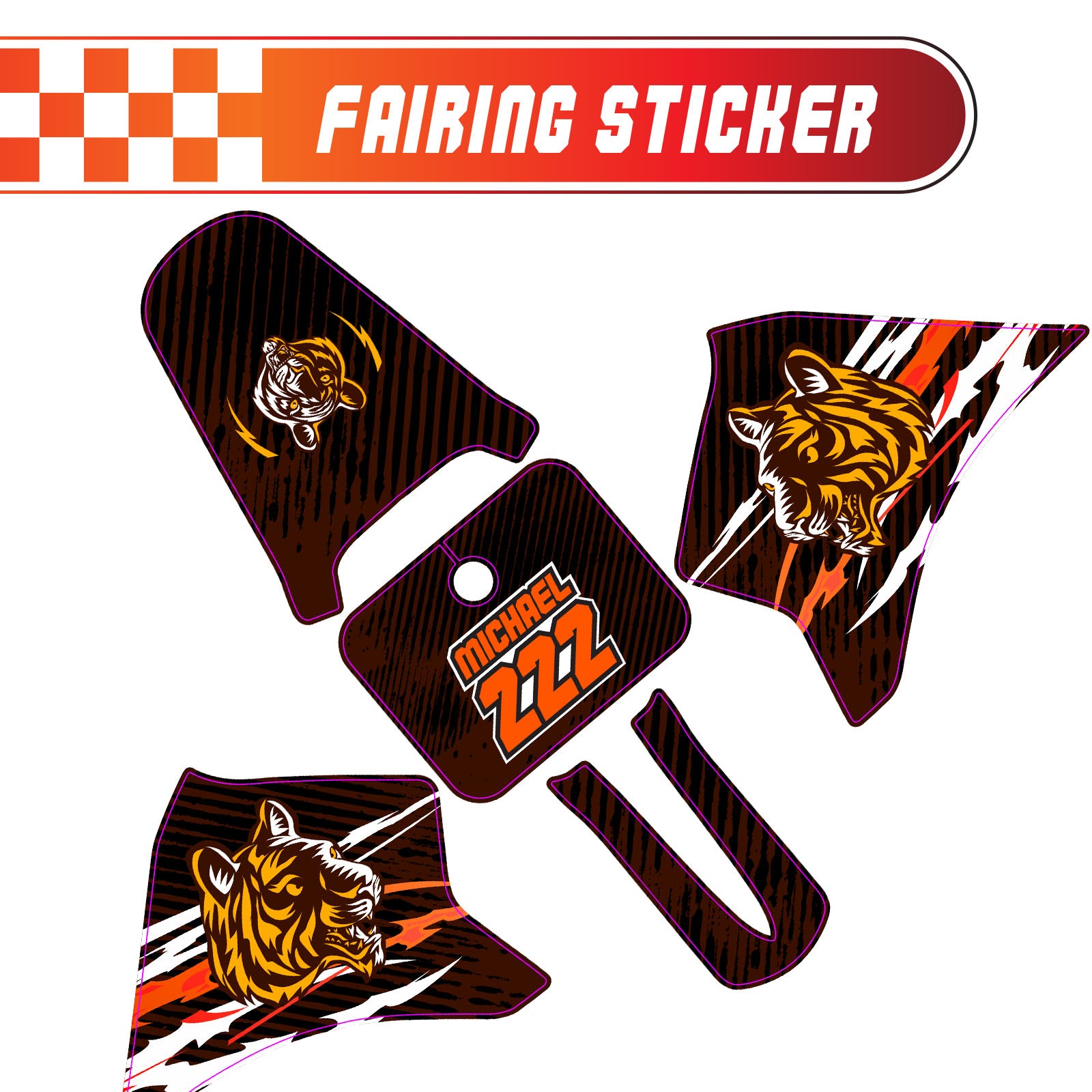 Graphic Kit Decals Fairing Sticker Custom Number For Razor MX350 MX400 - C013 Tiger - MC Motoparts