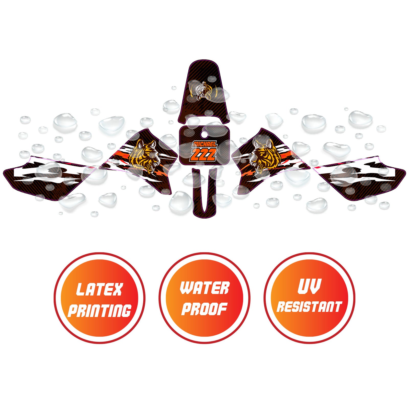Graphic Kit Decals Fairing Sticker Custom Number For Razor MX350 MX400 - C013 Tiger - MC Motoparts