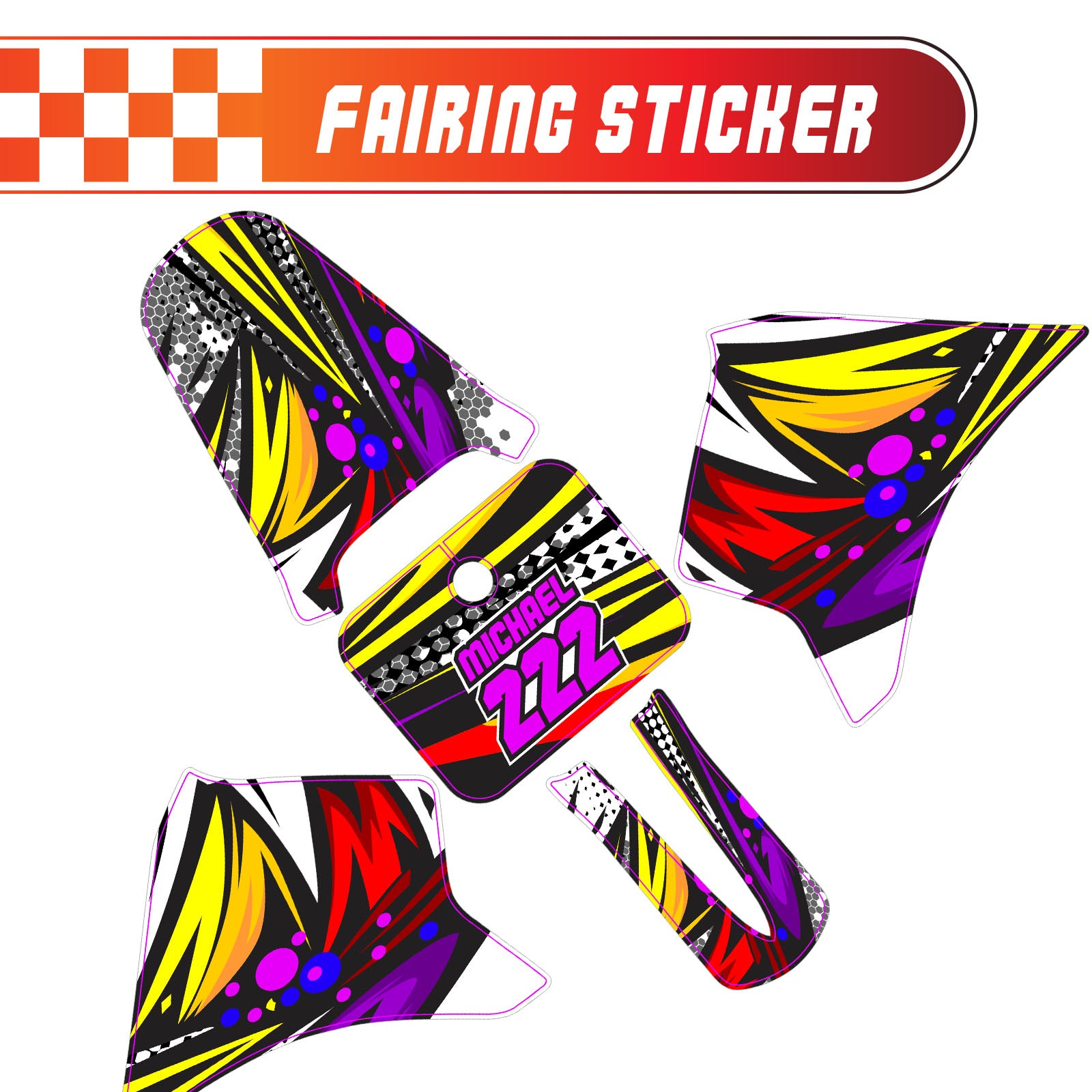 Graphic Kit Decals Fairing Sticker Custom Number For Razor MX350 MX400 - C014 Retro Hex Fusion - MC Motoparts