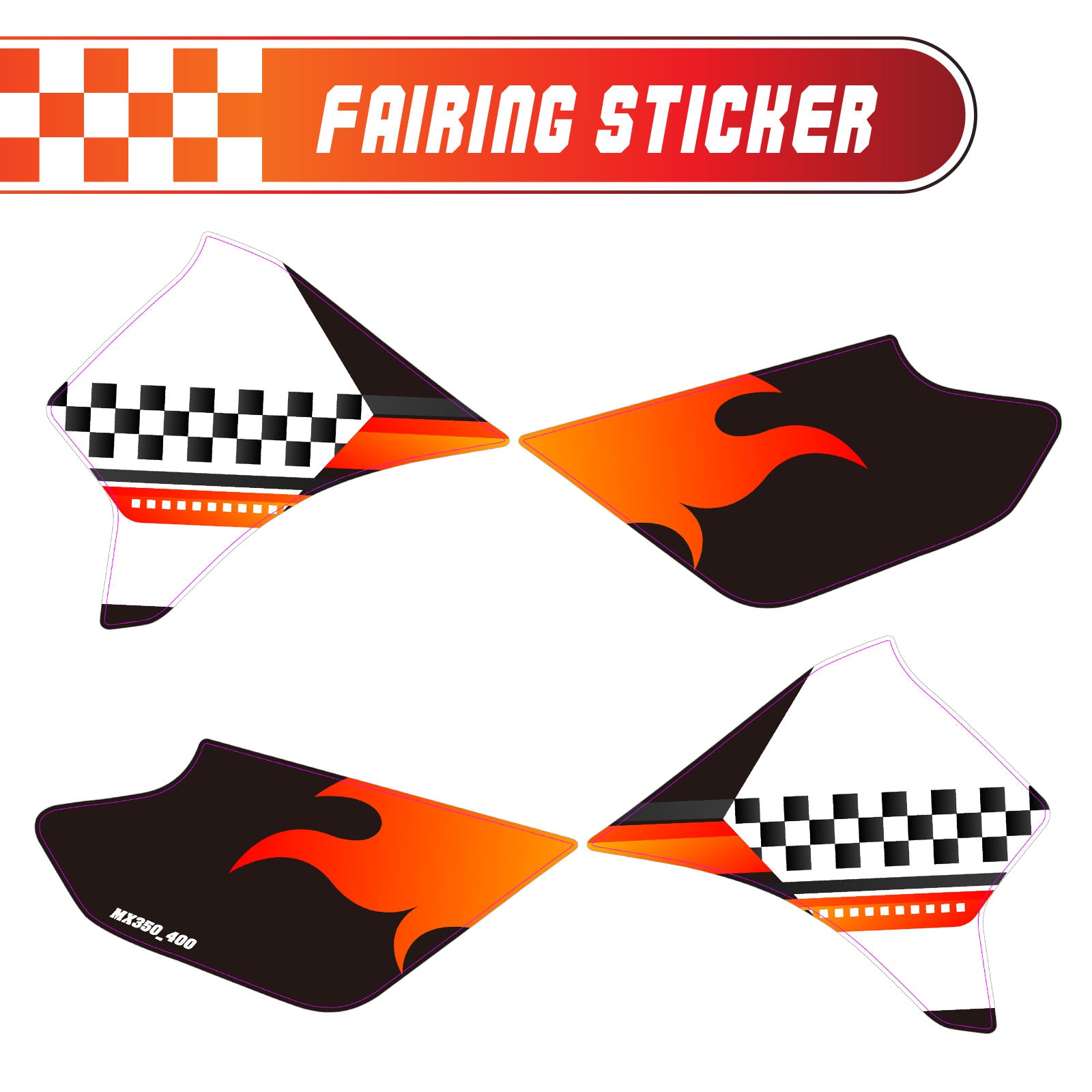 Graphic Kit Decals Fairing Sticker Custom Number For Razor MX350 MX400 - L001 Checkered Fire - MC Motoparts