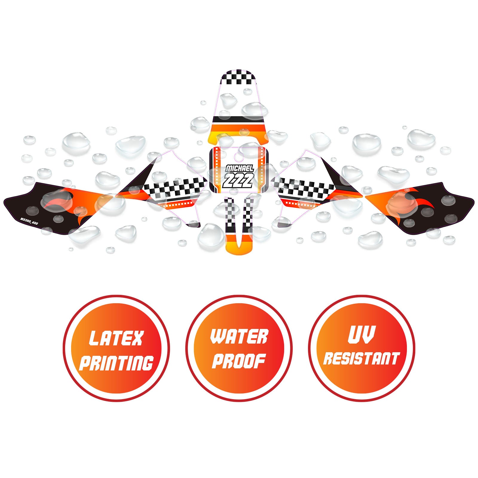 Graphic Kit Decals Fairing Sticker Custom Number For Razor MX350 MX400 - L001 Checkered Fire - MC Motoparts