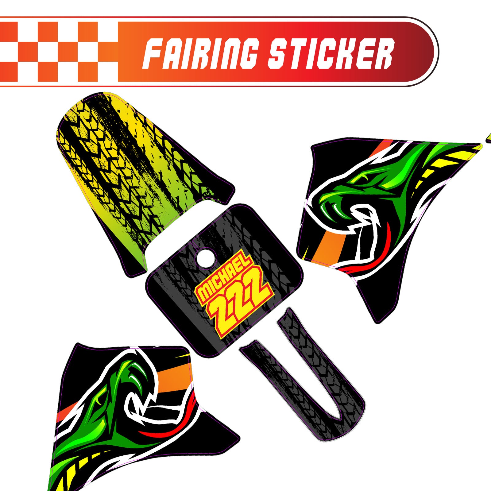 Graphic Kit Decals Fairing Sticker Custom Number For Razor MX350 MX400 - L002 Neon Serpent Skin - MC Motoparts
